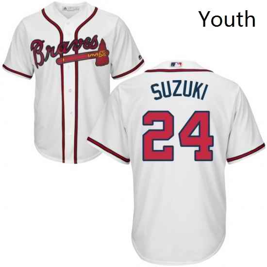 Youth Majestic Atlanta Braves 24 Kurt Suzuki Replica White Home Cool Base MLB Jersey